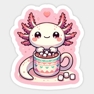 Cute axolotl drinking hot chocolate Sticker